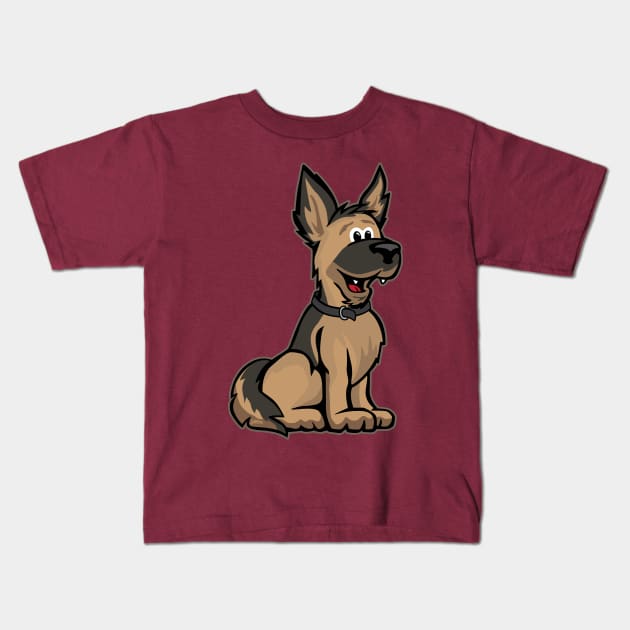 Cute German Shepard Dog Cartoon Kids T-Shirt by hobrath